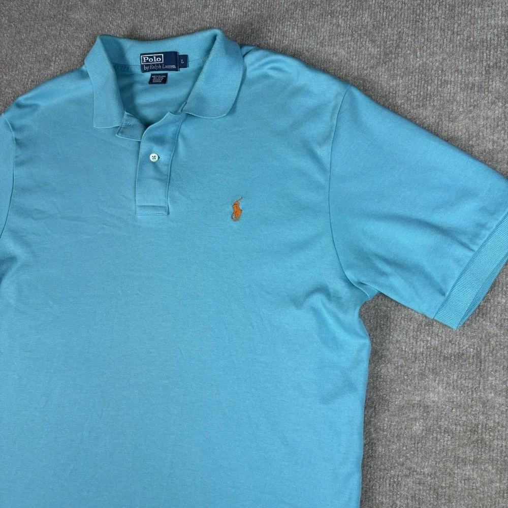 Polo Ralph Lauren Polo Shirt Mens Large Blue 100% Cotton Short Sleeve Pony